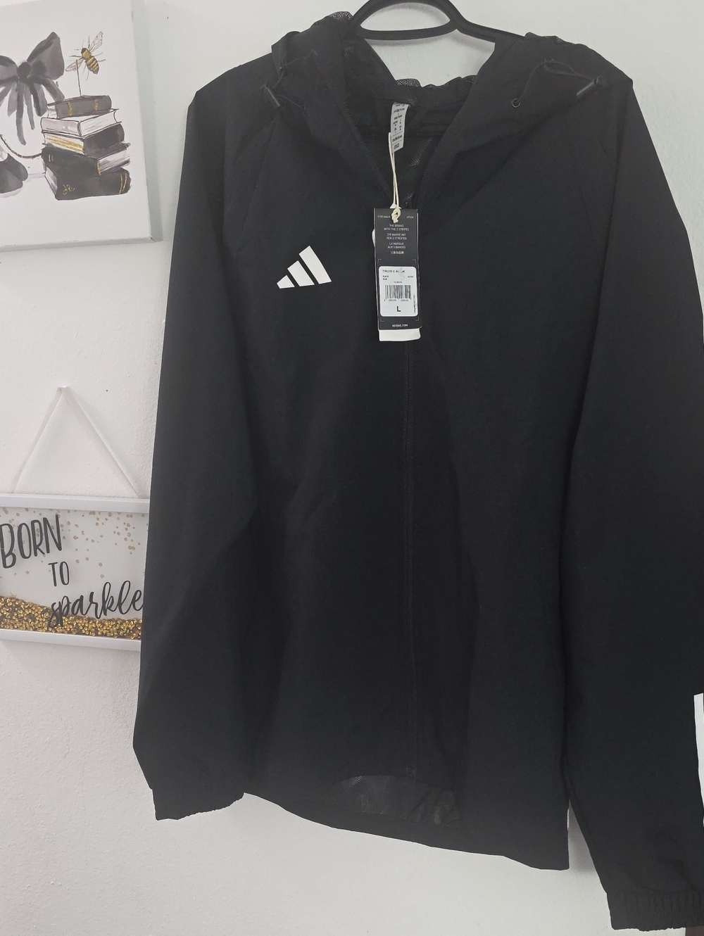 adidas Black Kids' Hooded Rain Jacket with White Logo